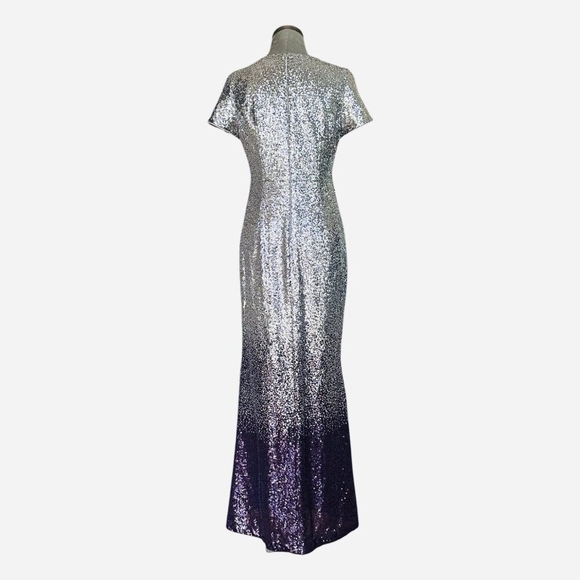 Calvin Klein Sequined Ombre Maxi Dress Silver Purple V-Neck Ball Gown Size 8 - Picture 4 of 8